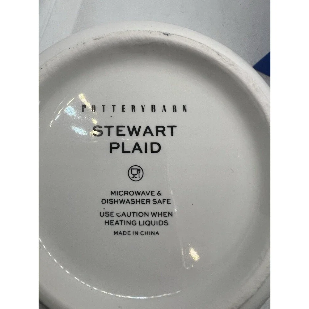 POTTERY BARN STEWART PLAID (M) INITIAL COFFEE MUG Christmas Red Green Table